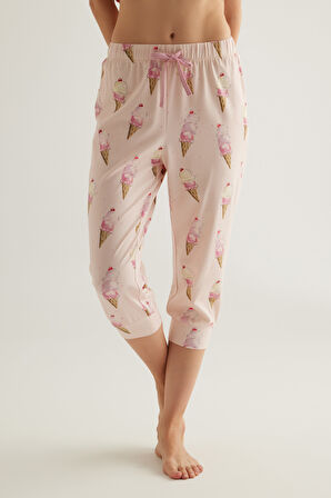 Kadın Pamuklu Kapri Pijama Altı