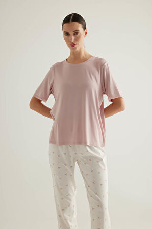 Kadın Pamuklu Dantel Detaylı Pijama Üstü