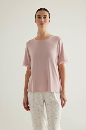 Kadın Pamuklu Dantel Detaylı Pijama Üstü