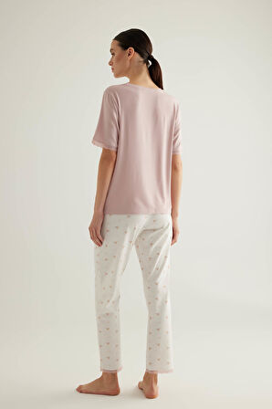 Kadın Pamuklu Dantel Detaylı Pijama Üstü