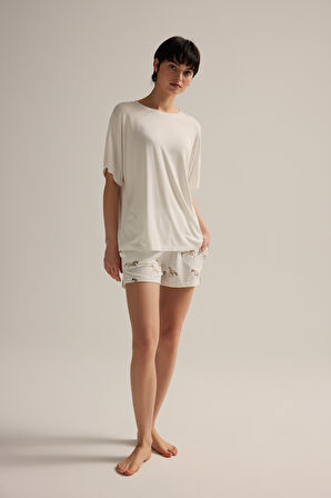 Kadın Pamuklu Kısa Kollu Şortlu Pijama Takımı