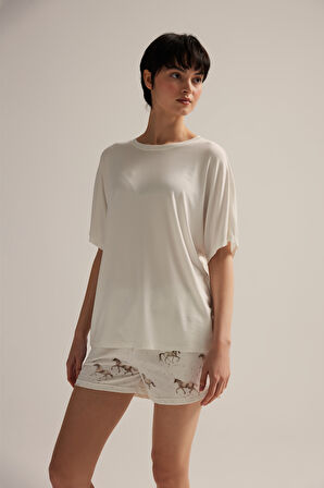 Kadın Pamuklu Kısa Kollu Pijama Üstü