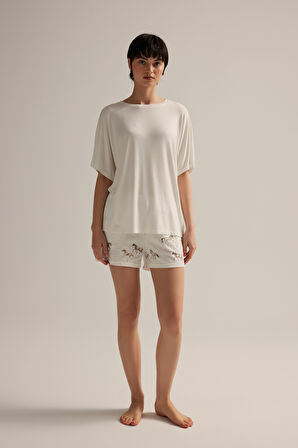 Kadın Pamuklu Kısa Kollu Pijama Üstü