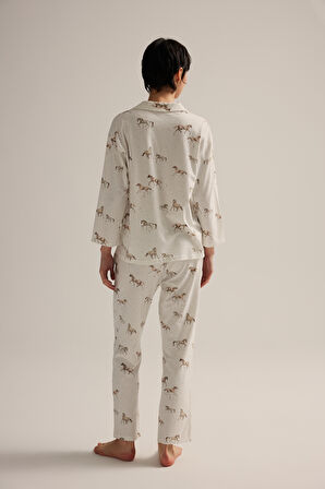 Kadın Pamuklu Uzun Kollu Gömlek Pijama Takımı