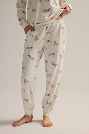 Kadın Pamuklu Cepli Uzun Pijama Altı