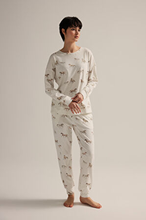 Kadın Pamuklu Uzun Kollu Pijama Takımı