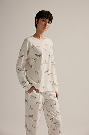 Kadın Pamuklu Uzun Kollu Pijama Üstü