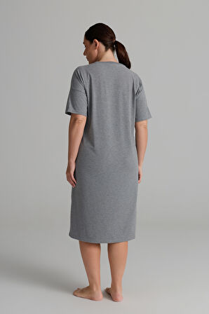 Kadın Plus Size Pamuklu Uzun Kollu Gecelik