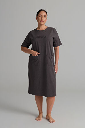 Kadın Plus Size Pamuklu Uzun Kollu Gecelik