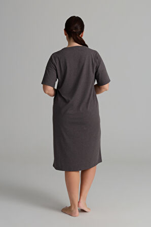 Kadın Plus Size Pamuklu Uzun Kollu Gecelik