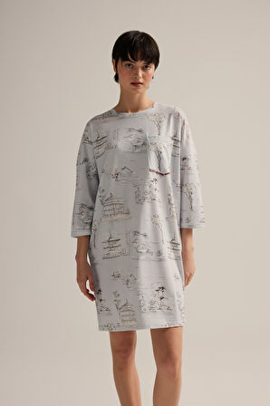 Kadın Pamuklu Uzun Kollu Gecelik