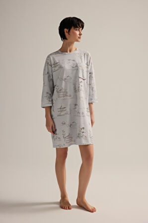 Kadın Pamuklu Uzun Kollu Gecelik