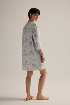 Kadın Pamuklu Uzun Kollu Gecelik