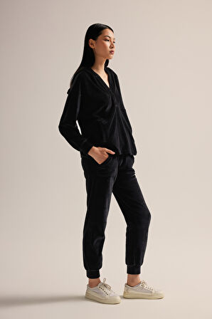 Kadın Pamuklu Kadife Cepli Eşofman Altı