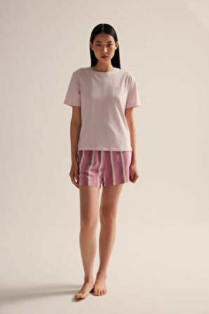 Kadın Dokuma Yırtmaç Detaylı Cepli Şort Pijama Altı