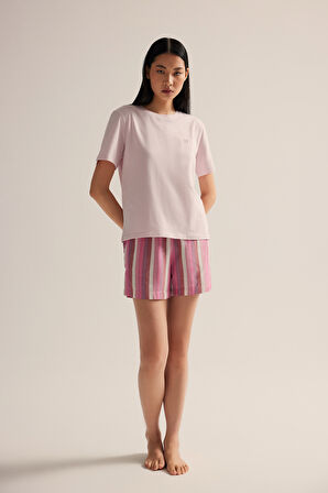 Kadın Pamuklu Kısa Kollu Şortlu Pijama Takımı