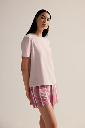 Kadın Pamuklu Kısa Kollu Şortlu Pijama Takımı