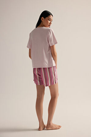 Kadın Pamuklu Kısa Kollu Şortlu Pijama Takımı