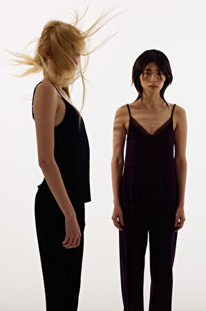 Kadın Viskon Ayarlanır İp Askılı Atlet Pijama Üstü