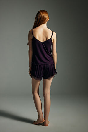 Kadın Viskon Dantel Detaylı Şort Pijama Altı