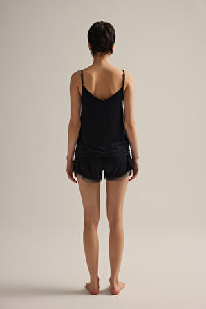 Kadın Viskon Ayarlanabilir İp Askılı Atlet Şortlu Pijama Takımı