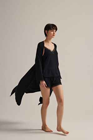 Kadın Viskon Dantel Detaylı Sabahlık