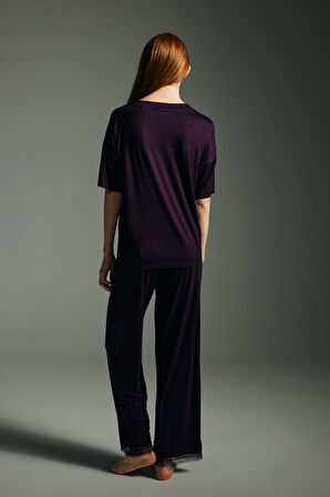 Kadın Viskon Dantel Detaylı Uzun Pijama Altı