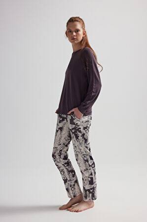 Kadın Modal İki İplik Uzun Reglan Kollu Pijama Takımı