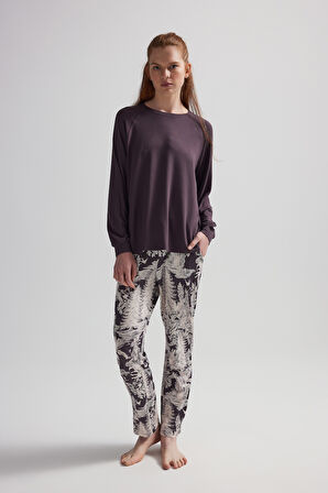 Kadın Modal İki İplik Uzun Reglan Kollu Pijama Üstü