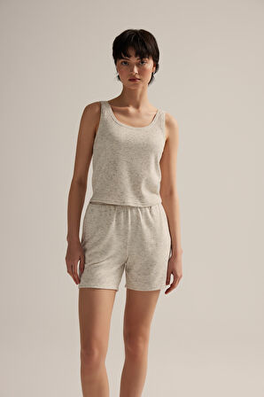 Kadın Pamuklu Kırçıllı Örme Atlet Şortlu Takım