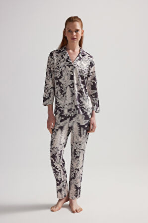 Kadın Viskon Uzun Kollu Gömlek Pijama Takımı