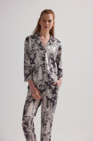 Kadın Viskon Uzun Kollu Gömlek Pijama Takımı