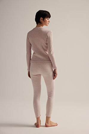 Kadın Pamuklu Örme Uzun Kollu T-shirt Taytlı Takım