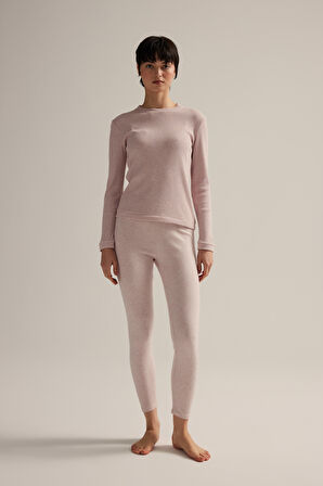 Kadın Pamuklu Örme Uzun Kollu T-shirt Taytlı Takım