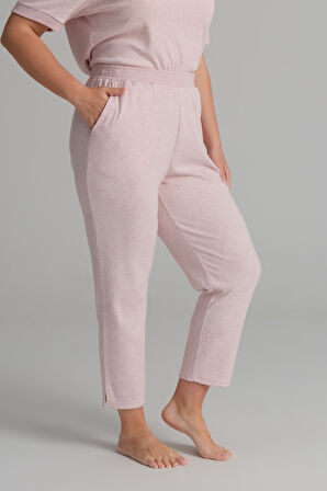 Kadın Plus Size Pamuklu Örme Kısa Kollu T-shirt Pantolon Takım