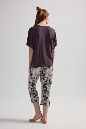 Kadın Modal İki İplik Kısa Kollu Kapri Pijama Takımı