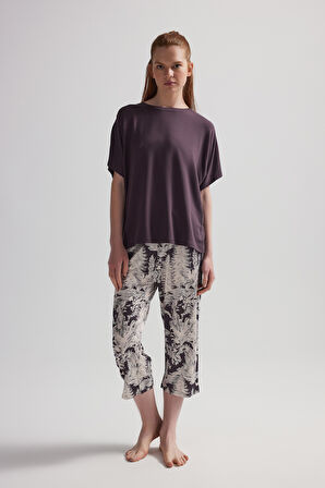 Kadın Modal İki İplik Kısa Kollu Kapri Pijama Takımı