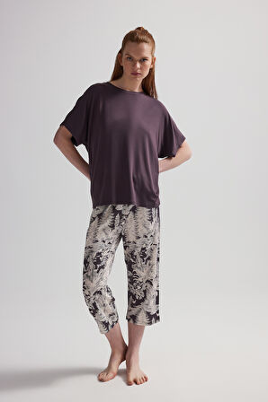 Kadın Modal İki İplik Kısa Kollu Kapri Pijama Takımı