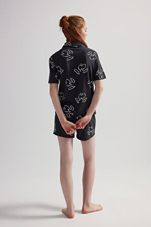 Kadın Pamuklu Kısa Kollu Gömlek Şortlu Pijama Takımı