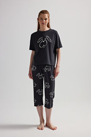Kadın Pamuklu Kısa Kollu Kapri Pijama Takımı