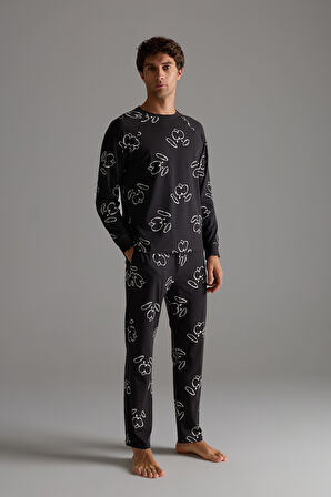 Erkek Pamuklu Reglan Kollu Uzun Pijama Takımı