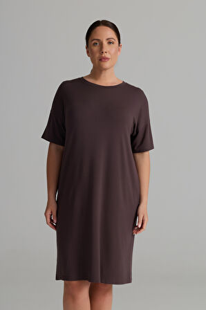 Kadın Plus Size Modal İki İplik Kısa Kollu Elbise