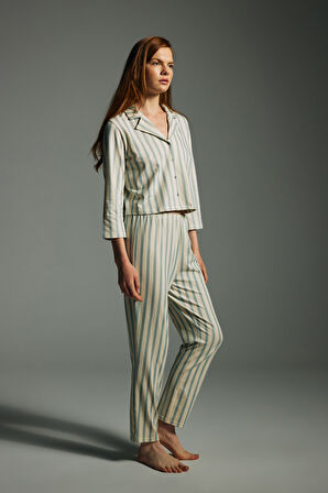 Kadın Pamuklu Uzun Kollu Gömlek Pijama Takımı