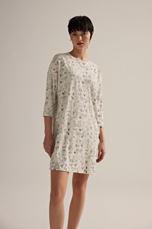 Kadın Pamuklu Kısa Kollu Yırtmaç Detaylı Gecelik