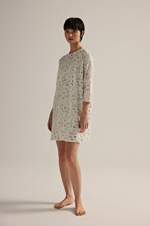 Kadın Pamuklu Kısa Kollu Yırtmaç Detaylı Gecelik