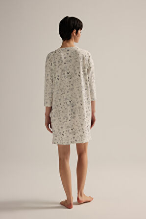 Kadın Pamuklu Kısa Kollu Yırtmaç Detaylı Gecelik