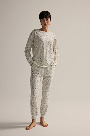 Kadın Pamuklu Uzun Kollu Pijama Takımı