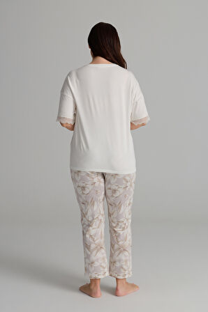 Kadın Plus Size Viskon Kısa Kollu Uzun Pijama Takımı