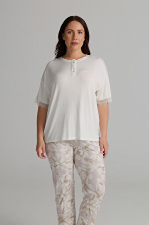 Kadın Plus Size Viskon Kısa Kollu Uzun Pijama Takımı