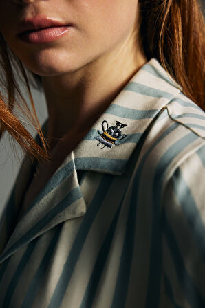 Kadın Pamuklu Uzun Kollu Gömlek Pijama Üstü